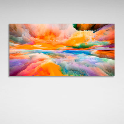 Rainbow abstraction with a central orange color Abstraction Canvas Wall Art Print