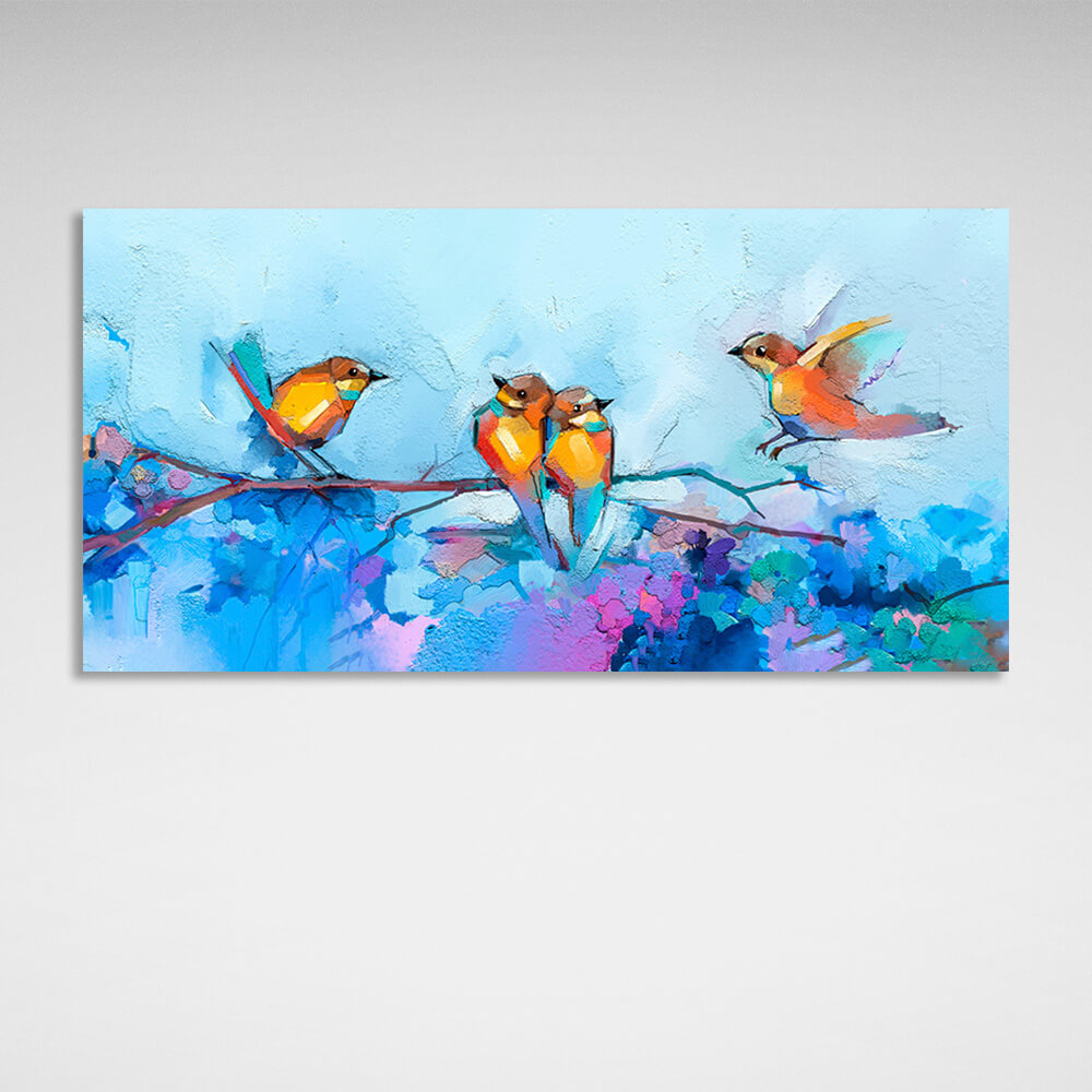 4 tits on blue background imitation oil painting Canvas Wall Art Print