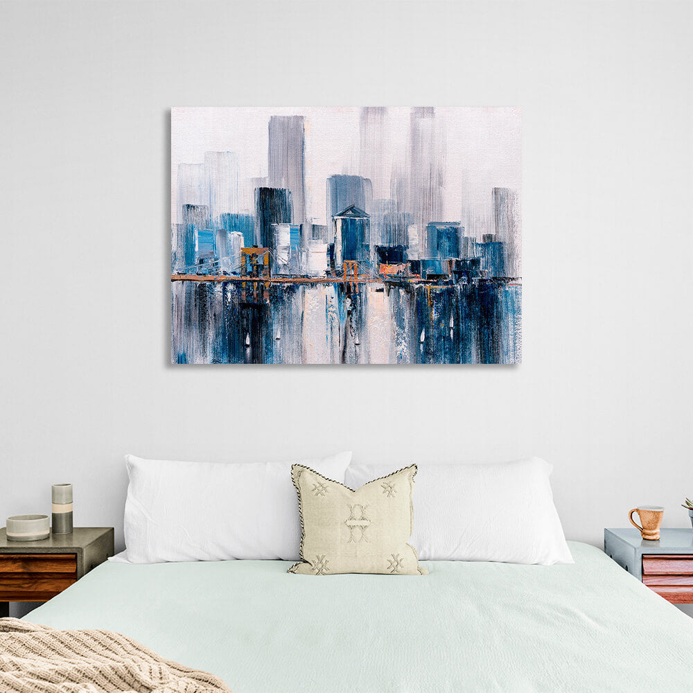 The bridge against the backdrop of the big city Canvas Wall Art Print