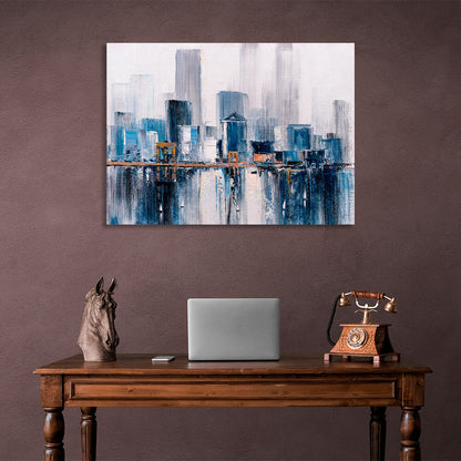 The bridge against the backdrop of the big city Canvas Wall Art Print