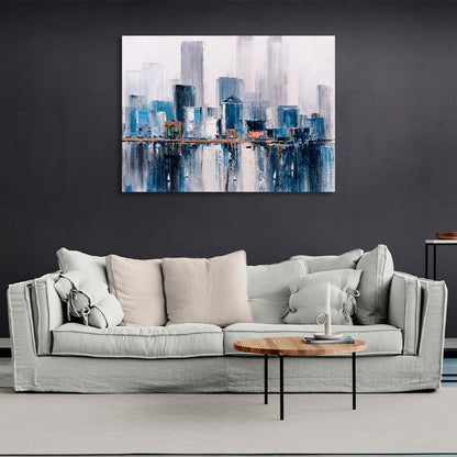 The bridge against the backdrop of the big city Canvas Wall Art Print