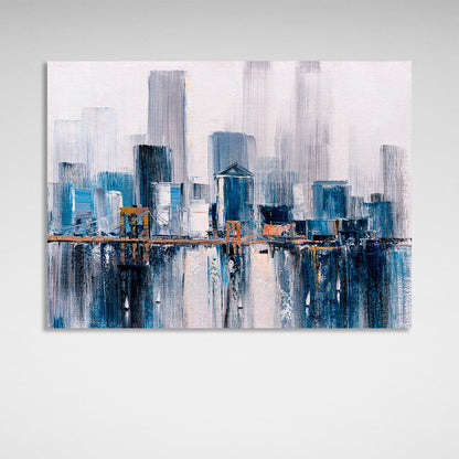 The bridge against the backdrop of the big city Canvas Wall Art Print