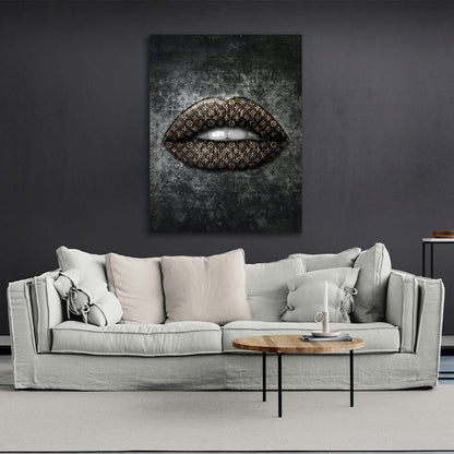 Lips LV Gold Canvas Wall Art Print