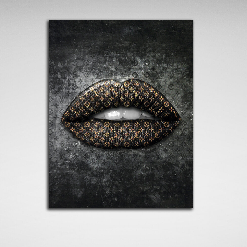 Lips LV Gold Canvas Wall Art Print