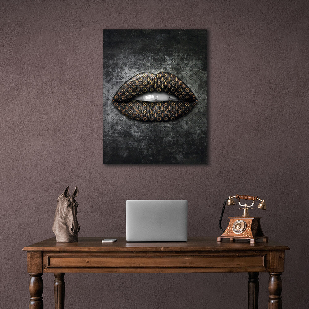 Lips LV Gold Canvas Wall Art Print