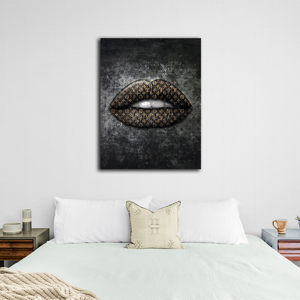 Lips LV Gold Canvas Wall Art Print