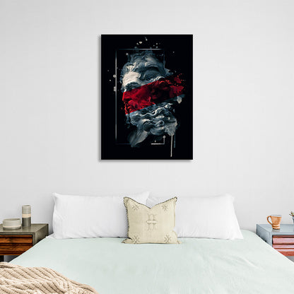 Statue of Poseidon on a black background with a red stripe Canvas Wall Art Print