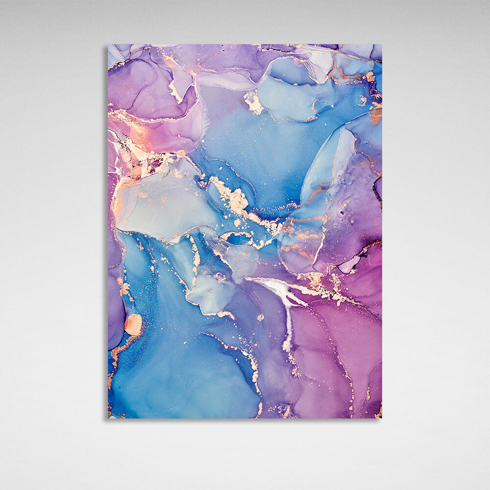 Gently purple abstract with blue color and gold lines Abstraction Canvas Wall Art Print