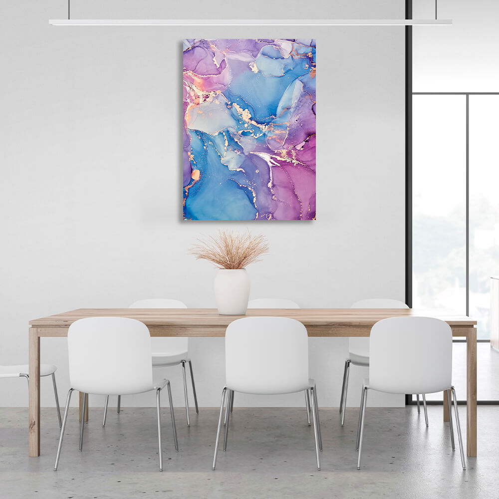 Gently purple abstract with blue color and gold lines Abstraction Canvas Wall Art Print