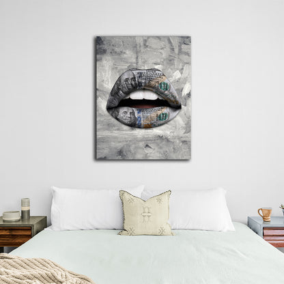 Lips white dollar Canvas Wall Art Print