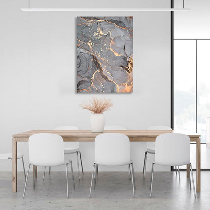 Ash gray abstract with gold lines Abstraction Canvas Wall Art Print