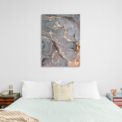 Ash gray abstract with gold lines Abstraction Canvas Wall Art Print