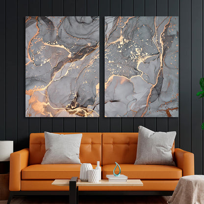 Modular gray abstract with gold lines Multi Panel Canvas Wall Art Print