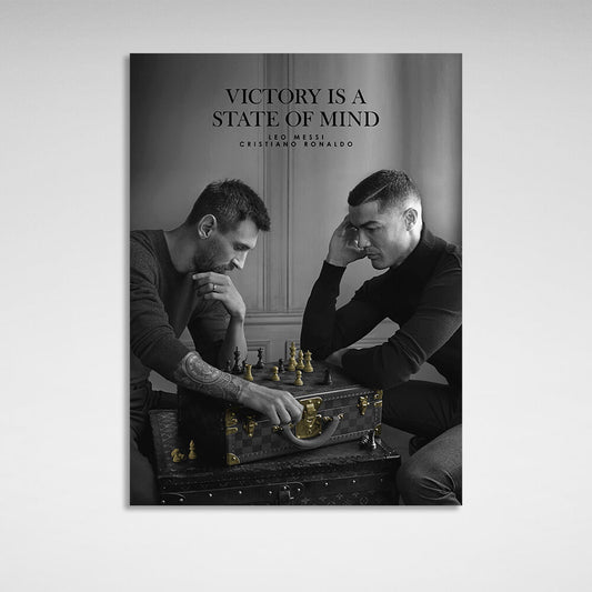 Messi and Ronaldo are playing chess Motivational Canvas Wall Art Print