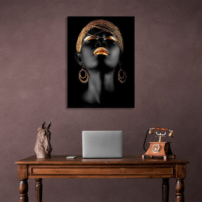 African woman with gold jewelry Canvas Wall Art Print