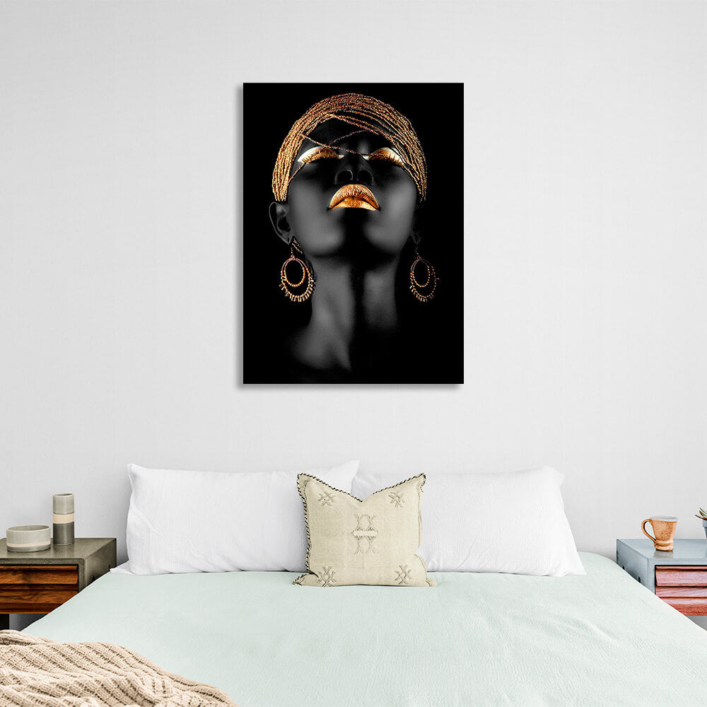 African woman with gold jewelry Canvas Wall Art Print