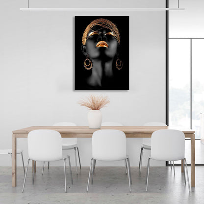 African woman with gold jewelry Canvas Wall Art Print