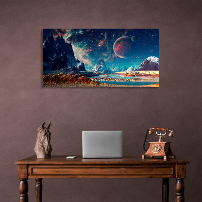 Space with planets in blue Canvas Wall Art Print