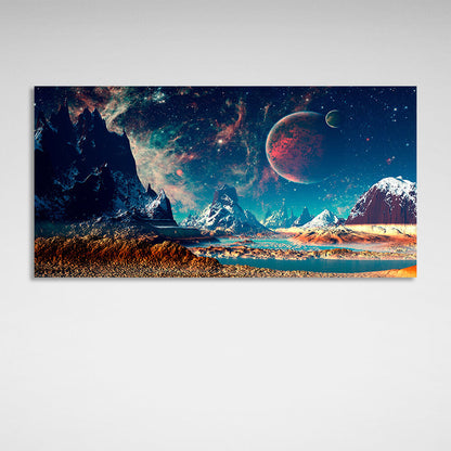 Space with planets in blue Canvas Wall Art Print