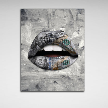 Lips white dollar Canvas Wall Art Print