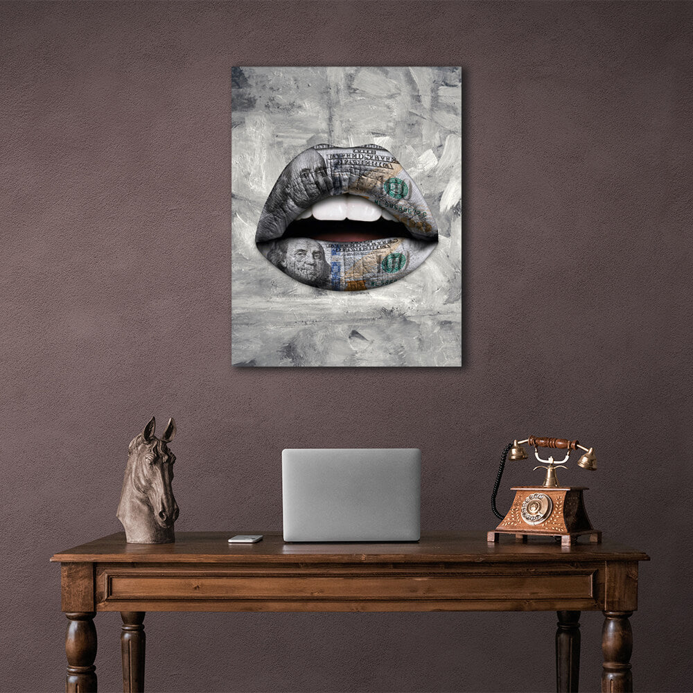 Lips white dollar Canvas Wall Art Print