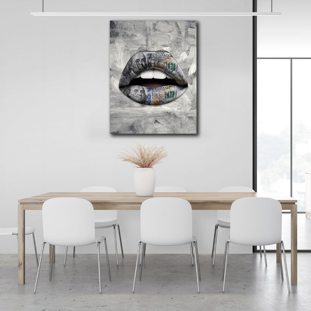 Lips white dollar Canvas Wall Art Print