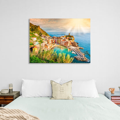 A town on a mountain by the sea Canvas Wall Art Print