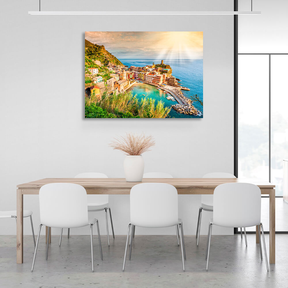 A town on a mountain by the sea Canvas Wall Art Print