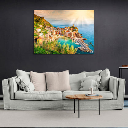 A town on a mountain by the sea Canvas Wall Art Print