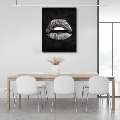 Lips black dollar Canvas Wall Art Print