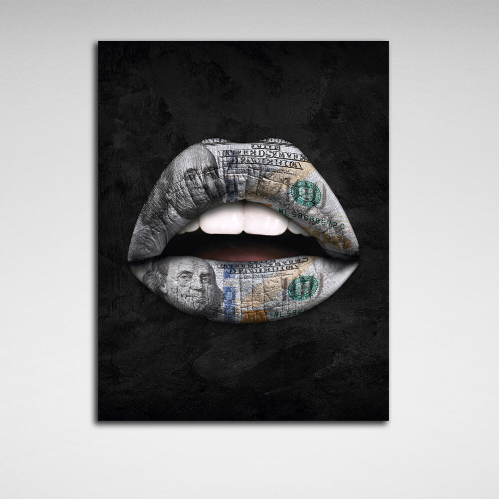 Lips black dollar Canvas Wall Art Print