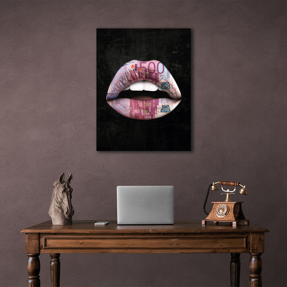 Lips are black euros Canvas Wall Art Print