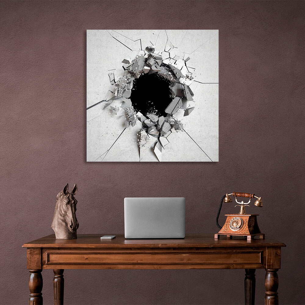 A round hole in the gray stone Canvas Wall Art Print