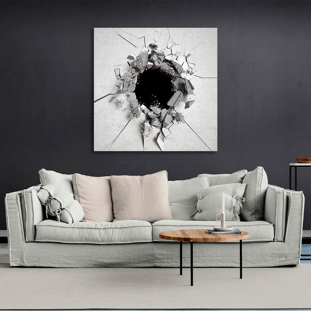 A round hole in the gray stone Canvas Wall Art Print