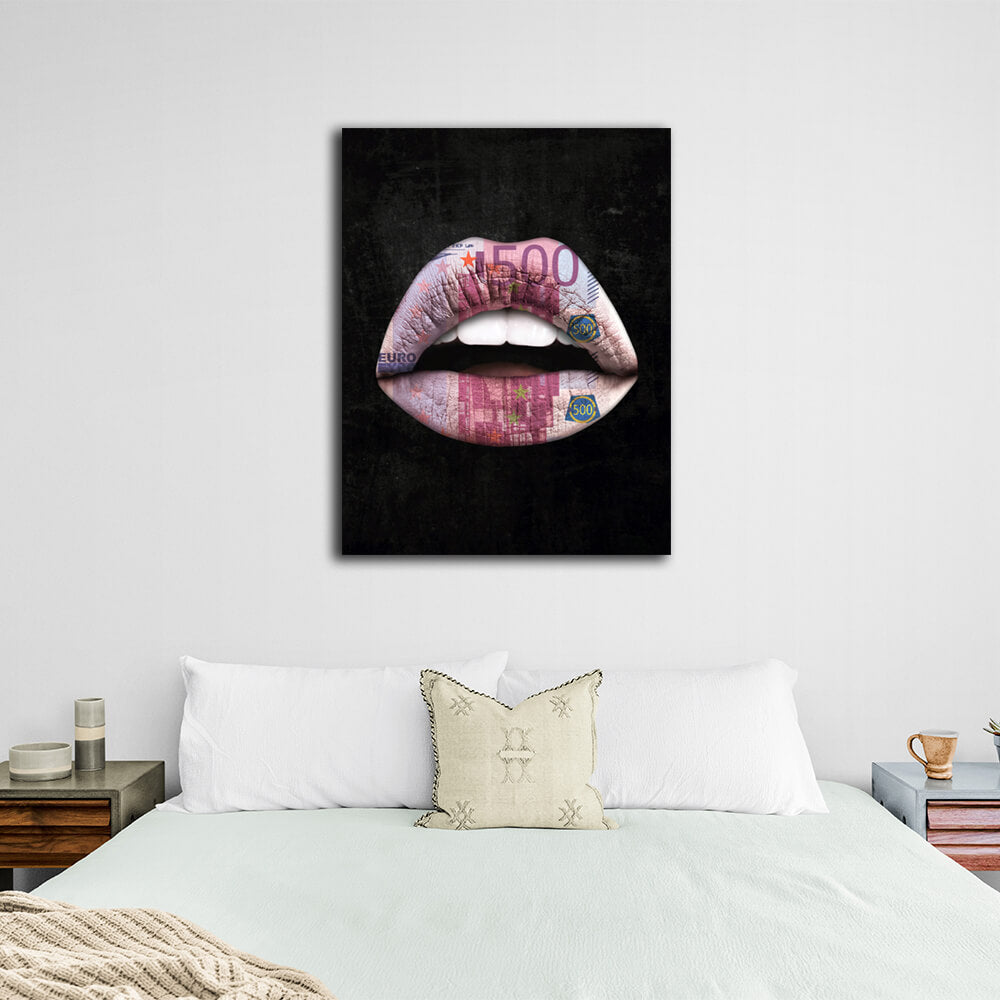 Lips are black euros Canvas Wall Art Print