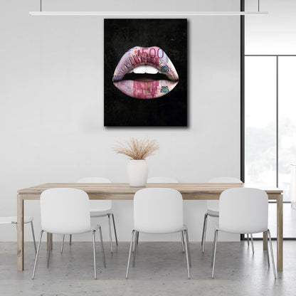 Lips are black euros Canvas Wall Art Print