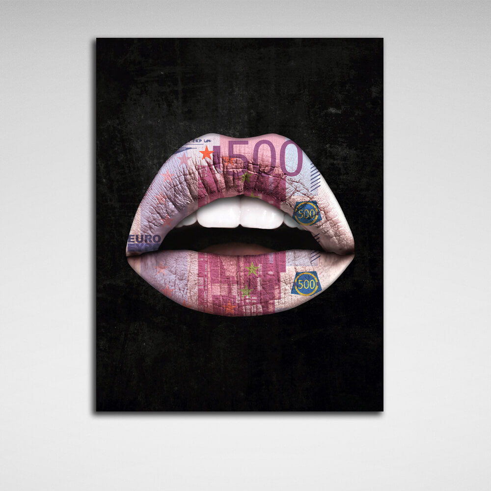 Lips are black euros Canvas Wall Art Print