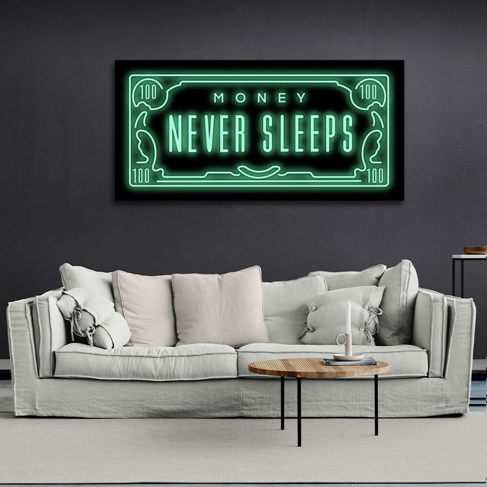 Dollar Money never sleeps Inspirational Canvas Wall Art Print