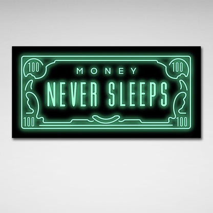 Dollar Money never sleeps Inspirational Canvas Wall Art Print