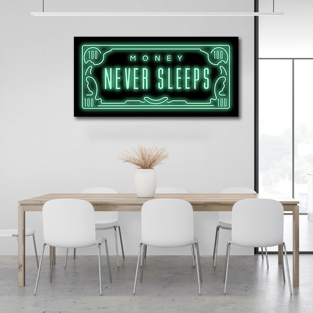 Dollar Money never sleeps Inspirational Canvas Wall Art Print