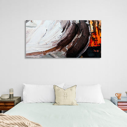 Horizontal abstract in orange, black brown and white colors Abstraction Canvas Wall Art Print