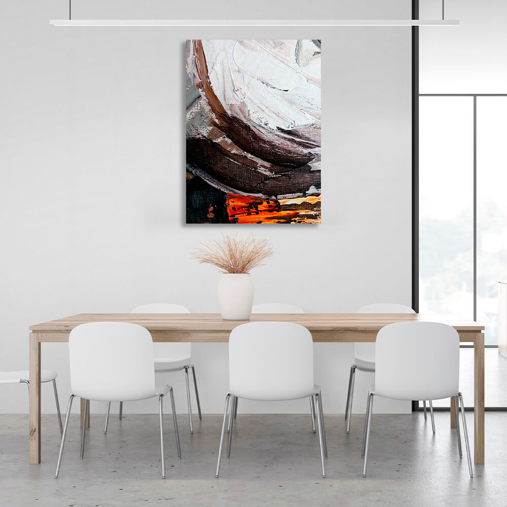 Vertical abstract in orange, black brown and white colors Abstraction Canvas Wall Art Print