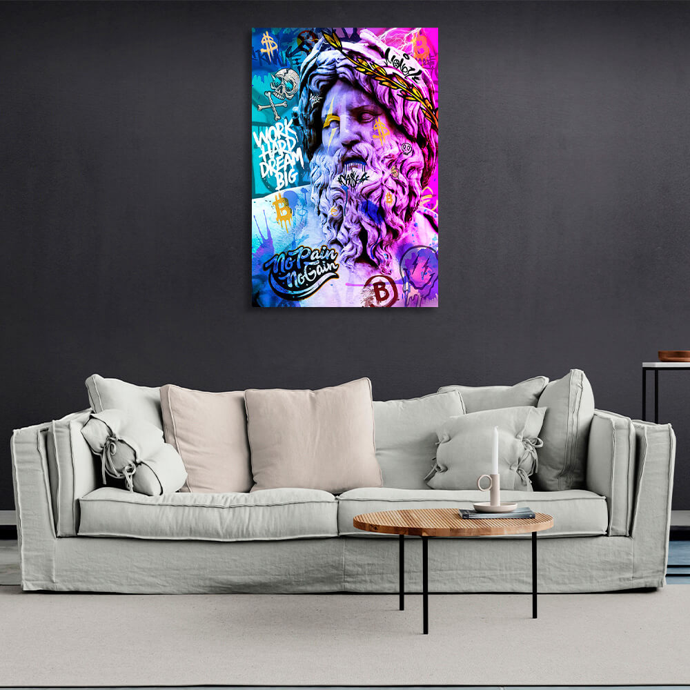 Statue of Zeus graffiti Canvas Wall Art Print