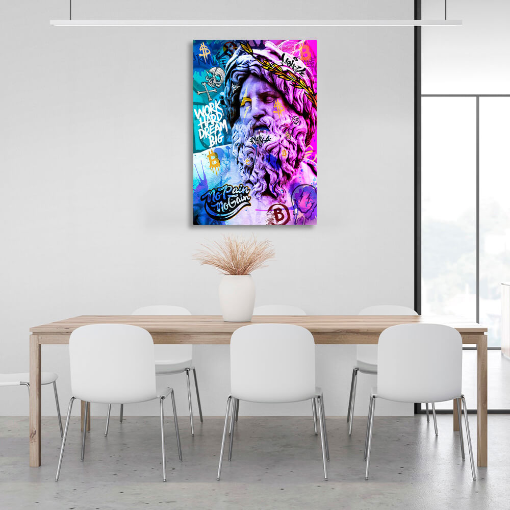 Statue of Zeus graffiti Canvas Wall Art Print