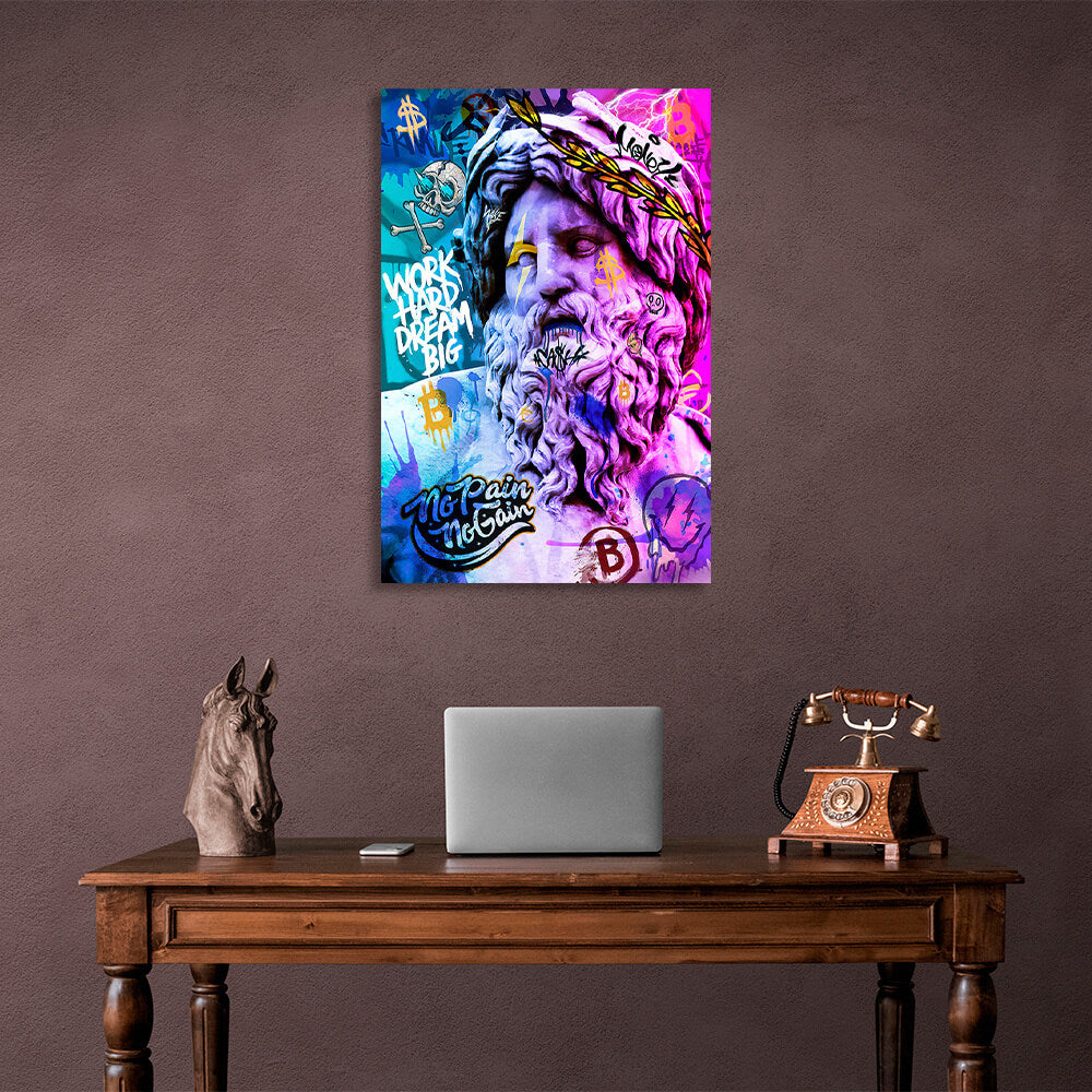 Statue of Zeus graffiti Canvas Wall Art Print