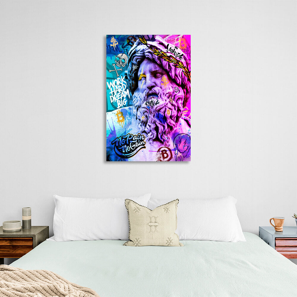 Statue of Zeus graffiti Canvas Wall Art Print