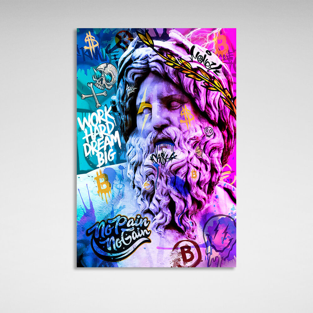 Statue of Zeus graffiti Canvas Wall Art Print