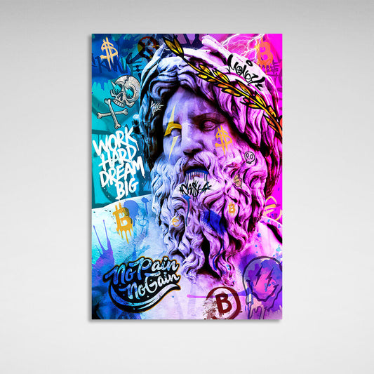 Statue of Zeus graffiti Canvas Wall Art Print