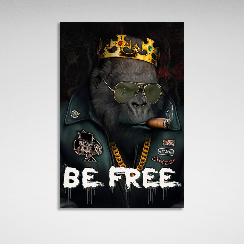 Black monkey in a golden crown Be free Motivational Canvas Wall Art Print