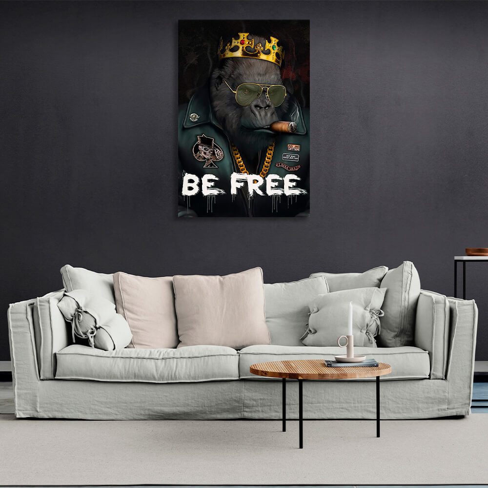 Black monkey in a golden crown Be free Motivational Canvas Wall Art Print